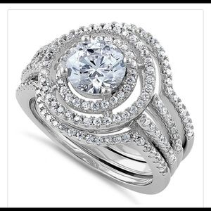 Sterling Silver Double Halo Round CZ Set Ring